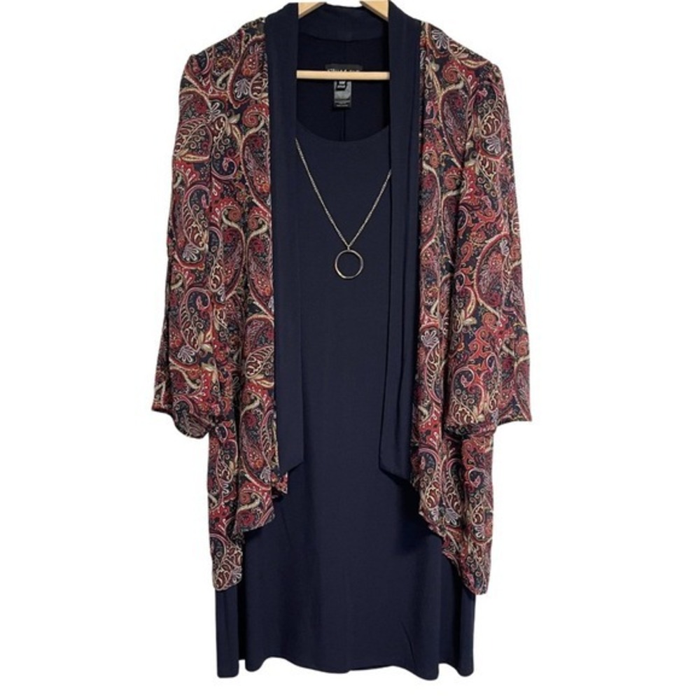 Stella & Julie Knit Dress One Piece‎ Womens Size 14W Dark Blue Paisley One Piece